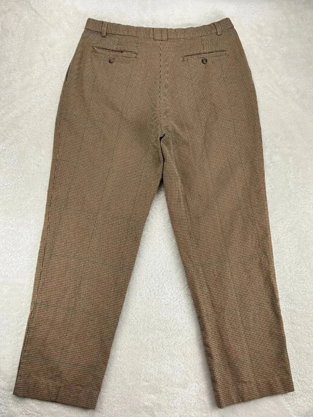 Gant Trouser Pants Mens 36x32 Brown Hounstooth Cotton Pleated Straight Leg